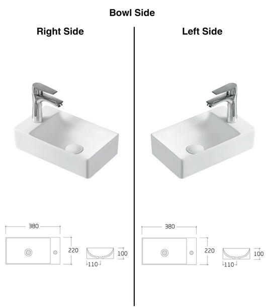 Luana Interiors - Wall Hung Basin One Tap Hole (380x220x100)