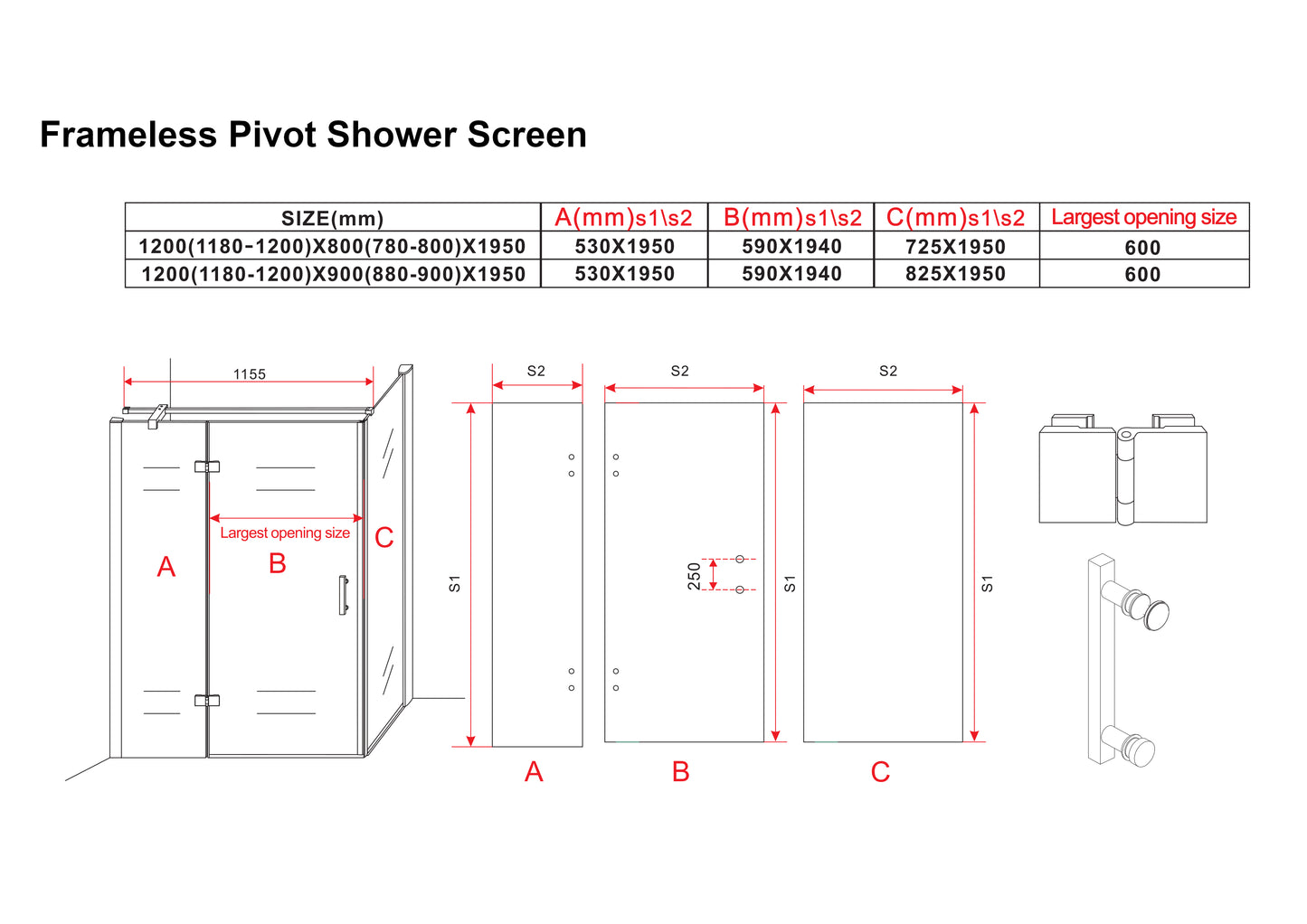 Frameless Pivot Corner Shower Screen