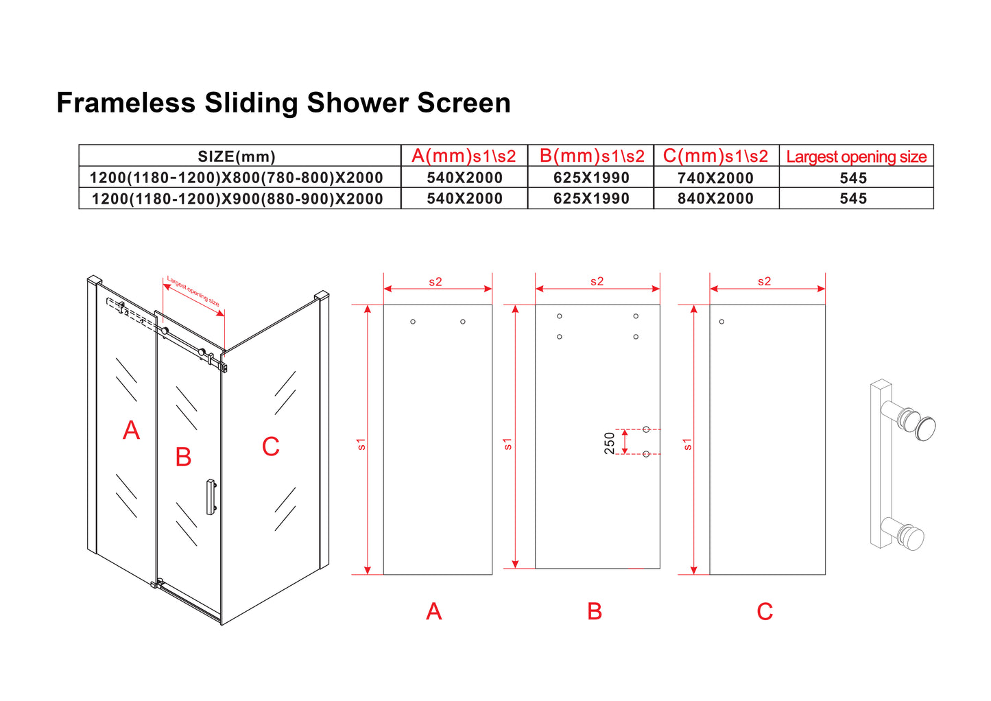 Frameless Sliding Corner Shower Screen