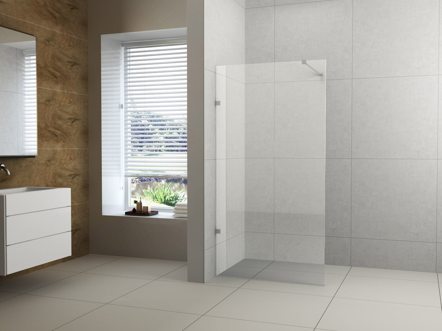 Walk In Shower Panel - Clear Glass with Clamp