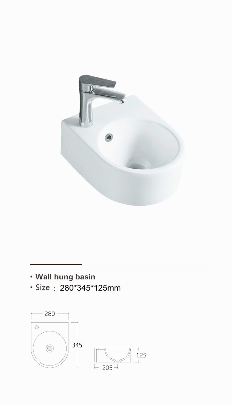 Luana Interiors - Wall Hung Basin One Tap Hole (280x345x125)