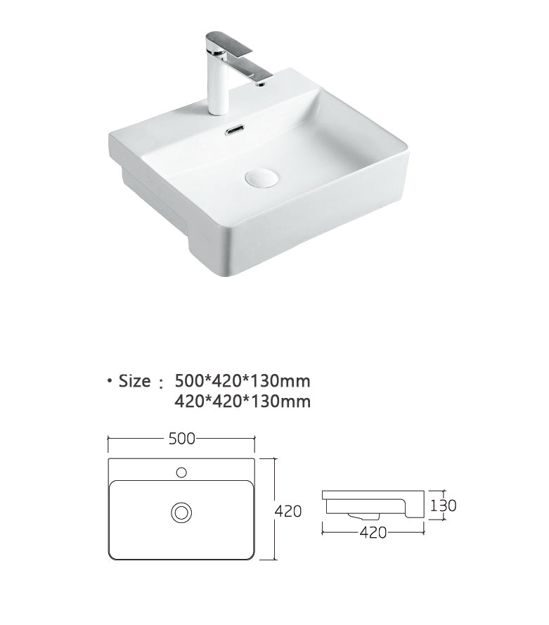 Luana Interiors - Semi Recessed Basin One Tap Hole with Over Flow (420x420x130)