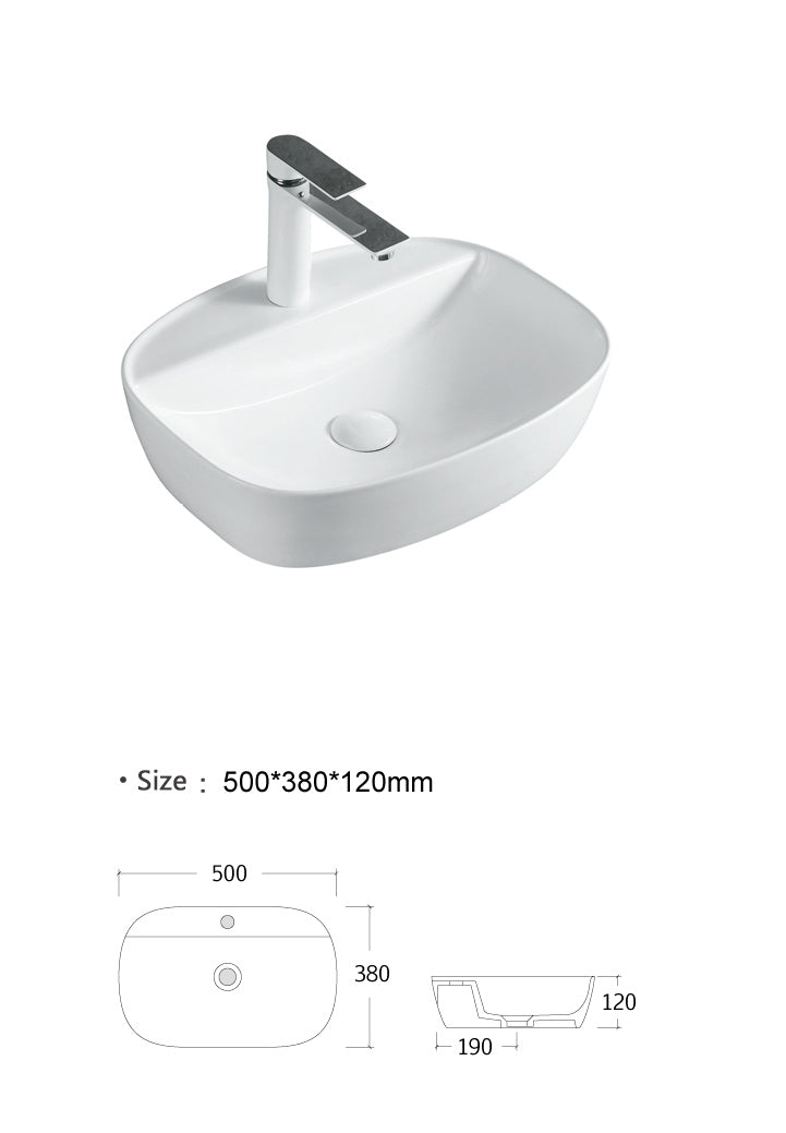 Luana Interiors - Counter Top Basin with One Tap Hole (500mm*380mm*120mm)